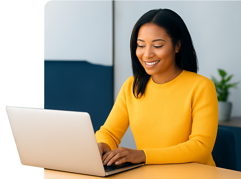 smiling woman on laptop